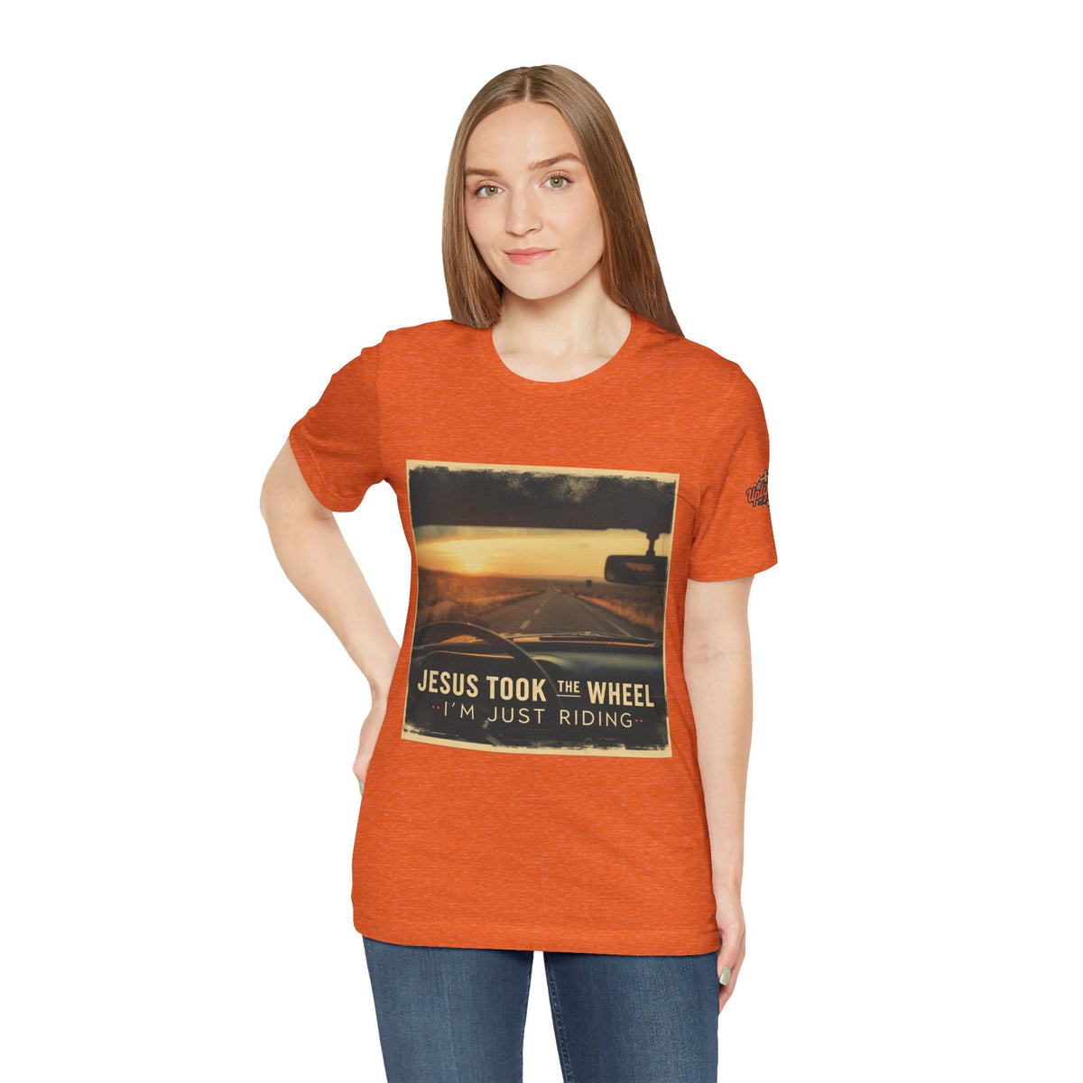 Jesus Took the Wheel I'm Just Riding T-shirt – Funny Christian Convertible Car T-shirt for Surrendered Faith & Humor Printify