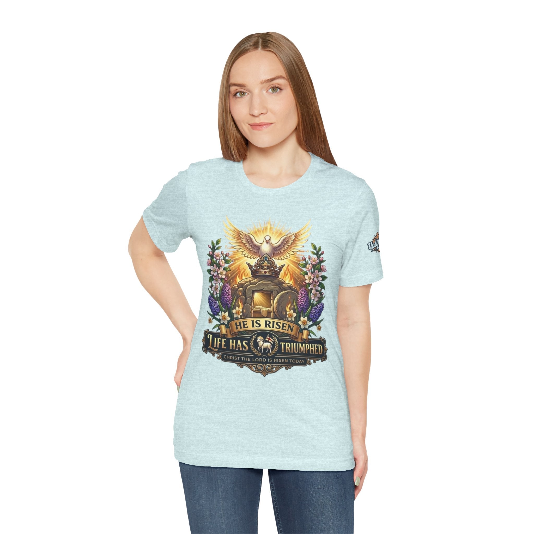 He Is Risen "Life Has Triumphed" T-Shirt — Easter Resurrection Christian Tee Printify