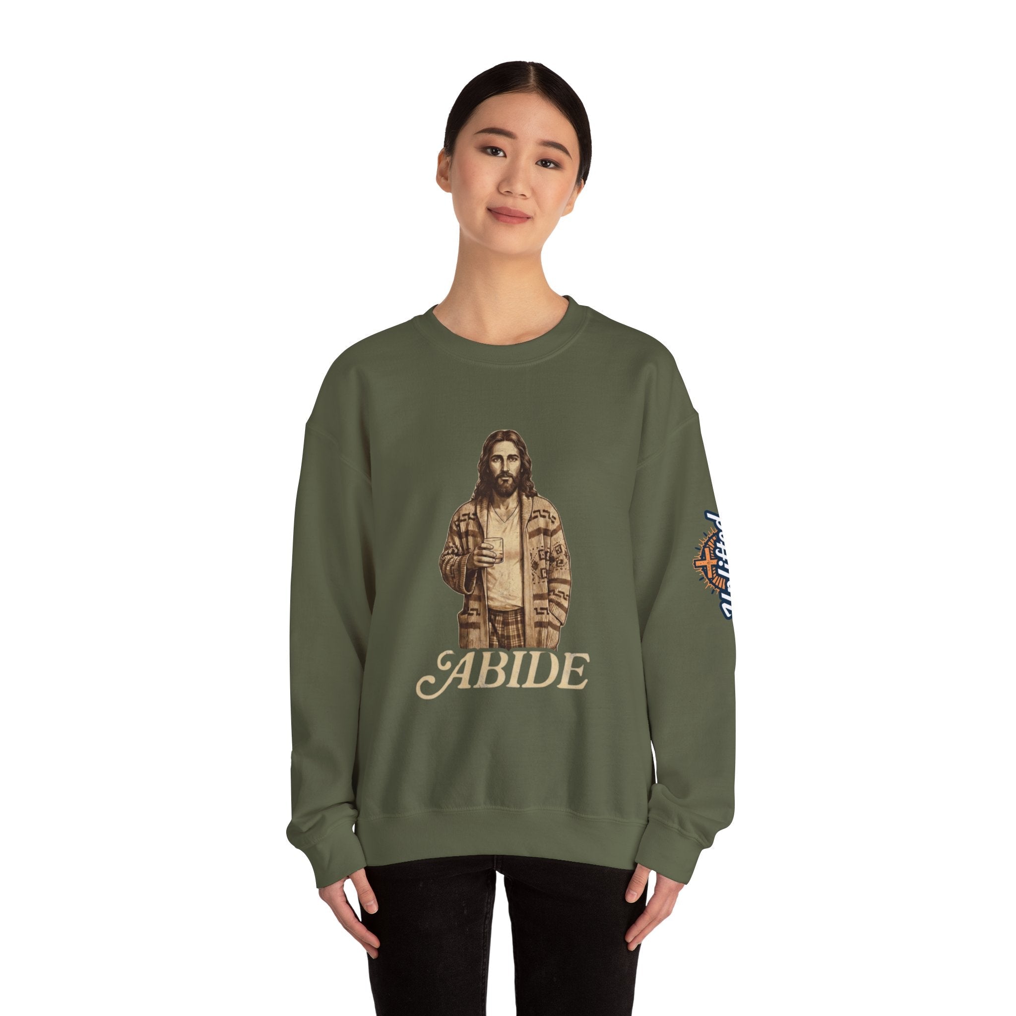 Abide Jesus Sweatshirt — Vintage 'The Dude' Religious Graphic Sweatshirt Printify