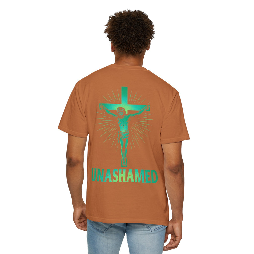 Unashamed T-shirt – Romans 1:16 Crucifixion Christian t-shirt for Bold Unwavering Faith Printify