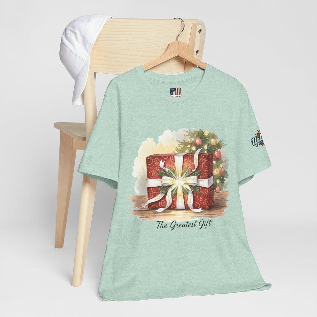 The Greatest Gift T-shirt – Cross Bow Present Christian T-shirt for Christmas Salvation & Eternal Faith Printify