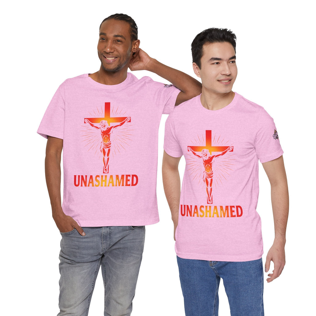 Unashamed T-shirt – Romans 1:16 Crucifixion Christian t-shirt for Bold Unwavering Faith Printify