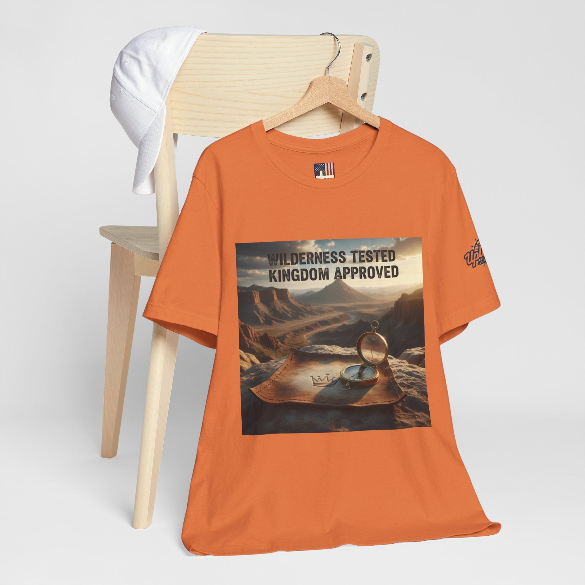 Wilderness Tested Kingdom Approved T-shirt – Mountain Desert Compass Crown Christian T-shirt for Biblical Adventure Faith Printify