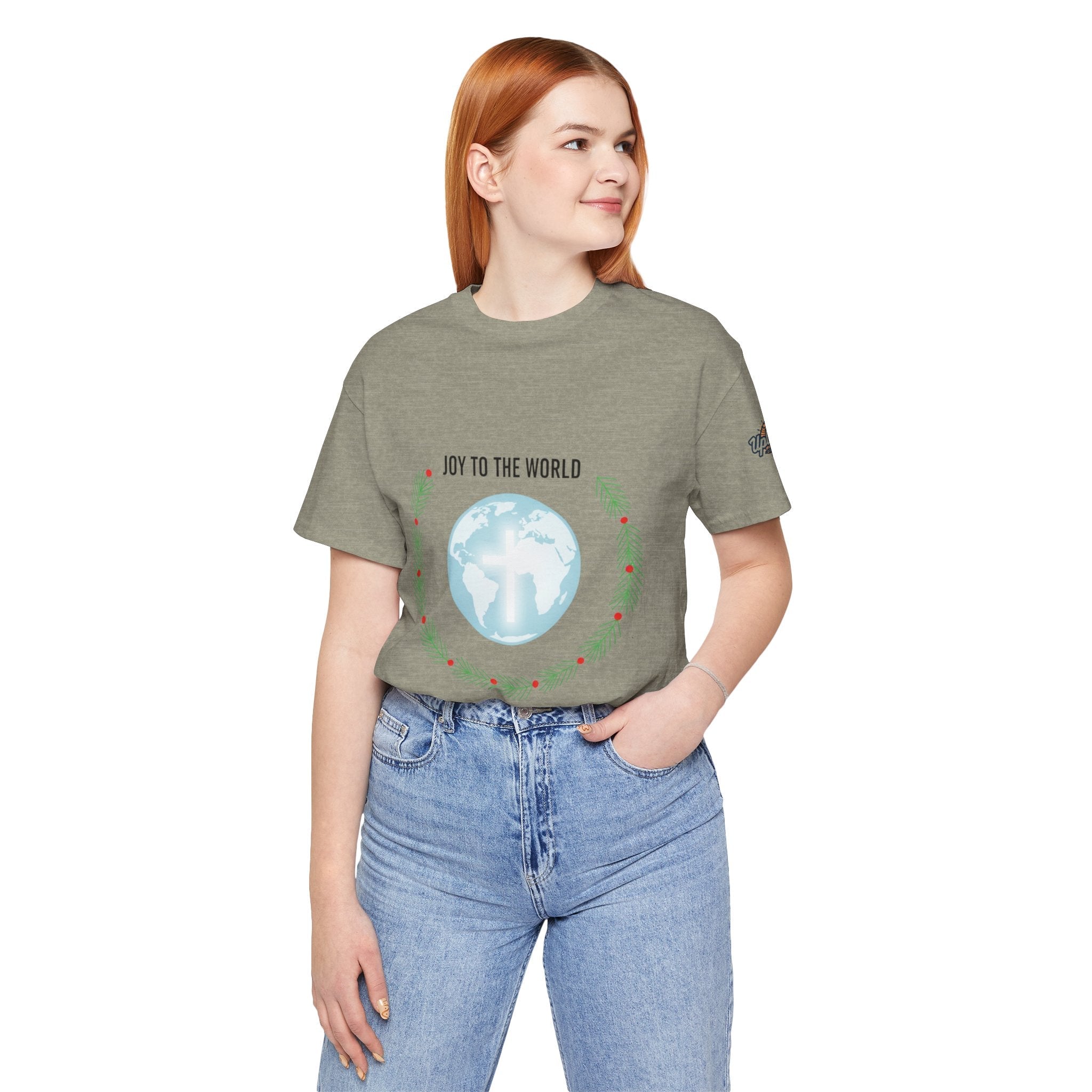 Joy to the World T-shirt – Wreath Earth Nativity Christian Christmas T-shirt for Isaiah 9:6 Holiday Faith & Festive Joy Printify
