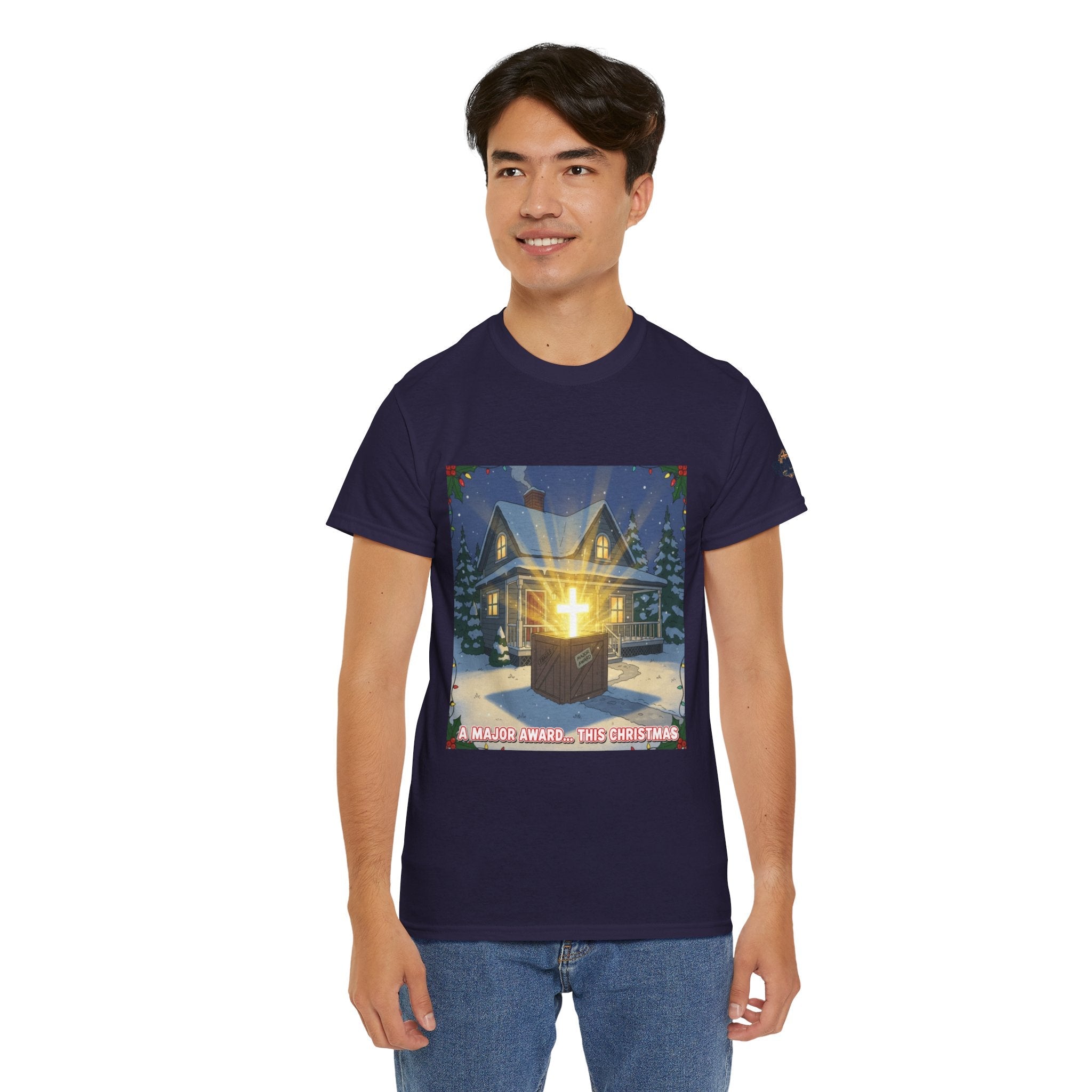 A Major Award This Christmas T-shirt – Fragile Leg Lamp Parody Cross Unboxing Christian T-shirt for Hilarious Faith & Holiday Glow Printify