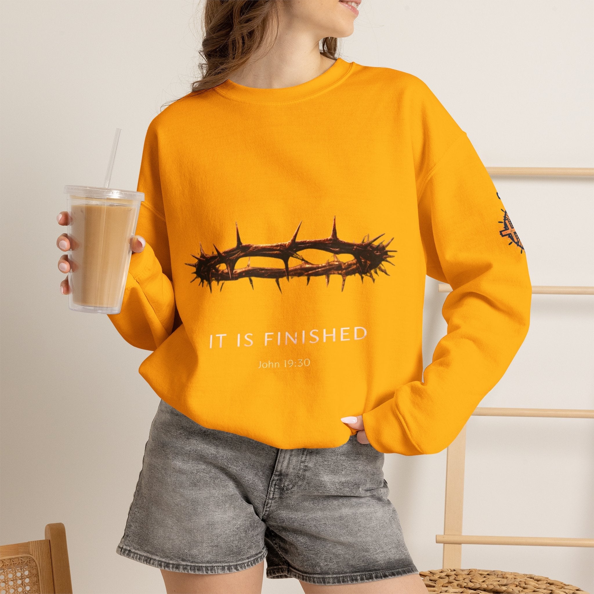 It Is Finished Crown of Thorns Sweatshirt — Christian John 19:30 Faith Sweatshirt Printify