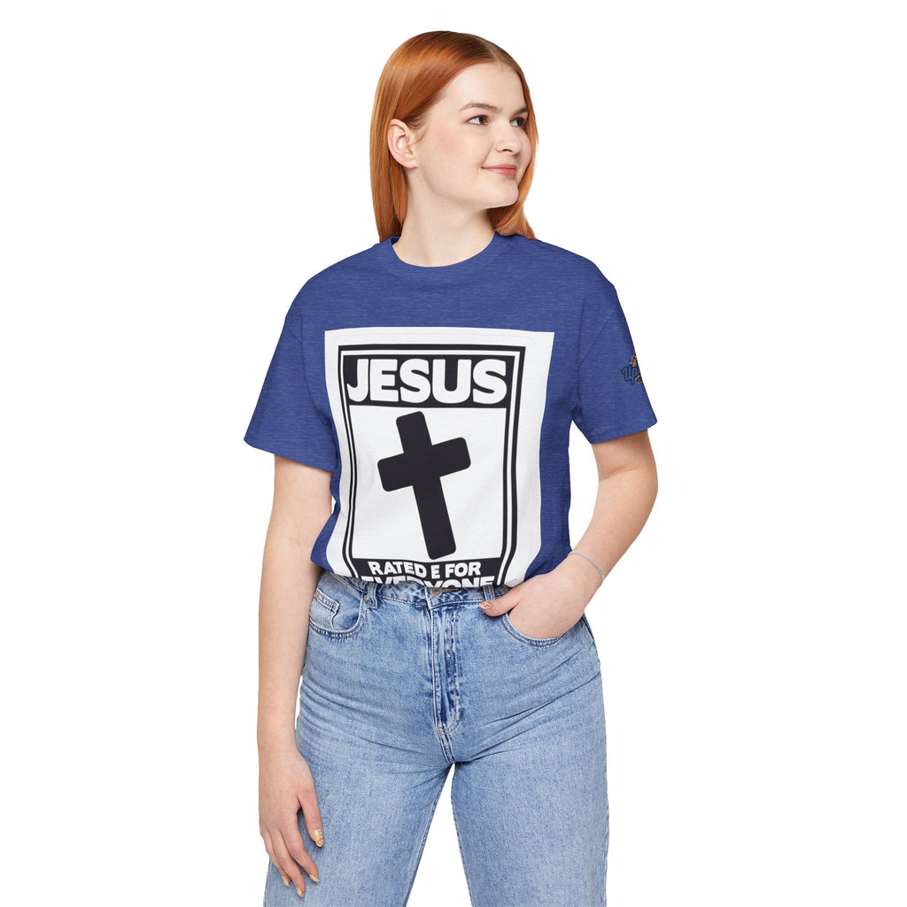 Jesus, Rated E for Everyone T-shirt - Gamer Faith T-shirt - Christian Video Game Parody Printify