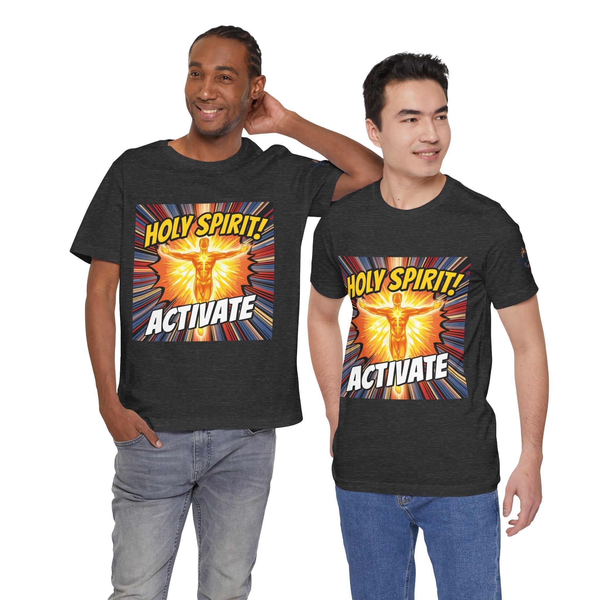 Holy Spirit Activate T-shirt – Superhero Christian T-shirt with Vibrant Power-Up Design for Faith-Fueled Boldness Printify