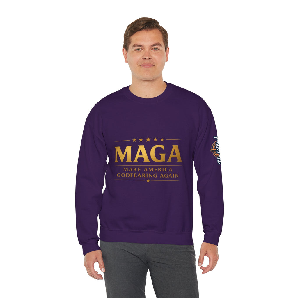 Sweatshirt — "MAGA Make America Godfearing Again" Gold Logo Crewneck Printify