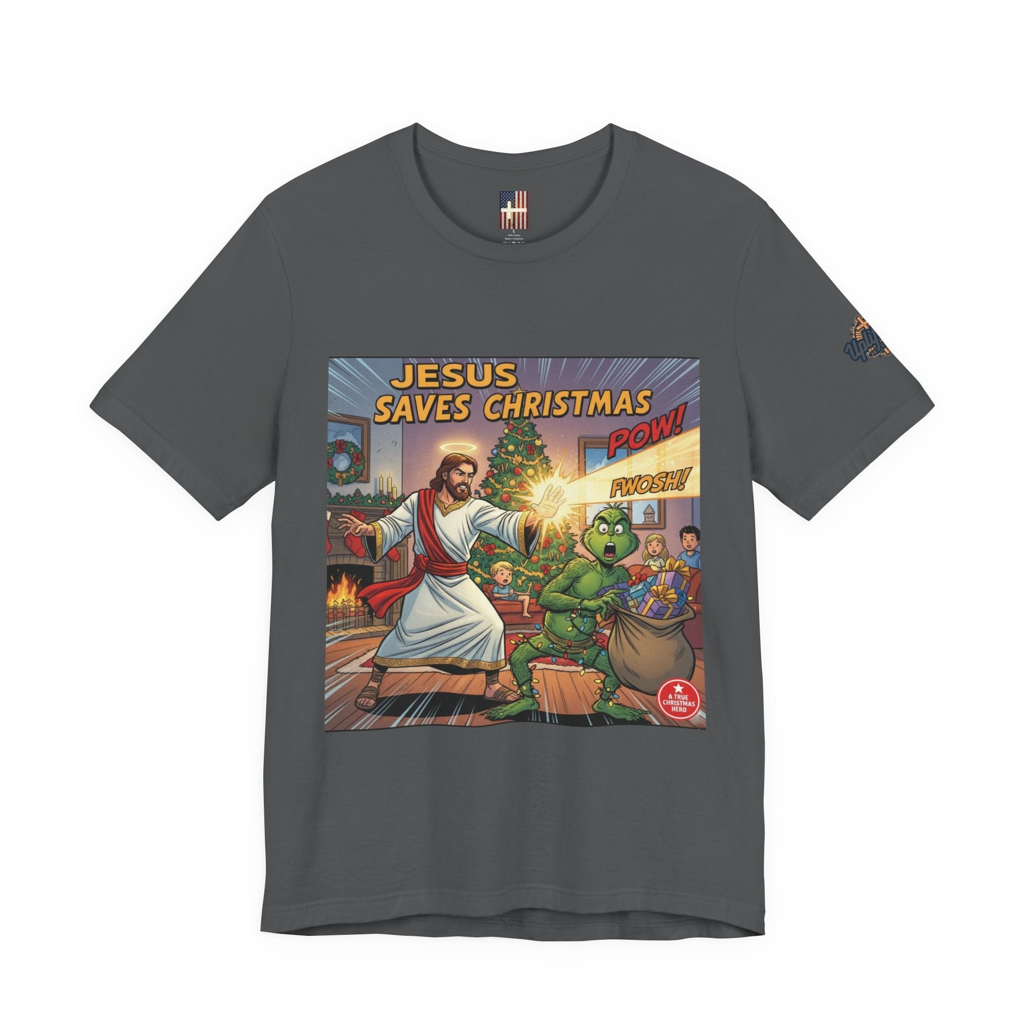 Jesus Saves Christmas T-shirt – Grinch vs Savior Light Battle Christian T-shirt for Hilarious Holiday Faith & True Joy Printify
