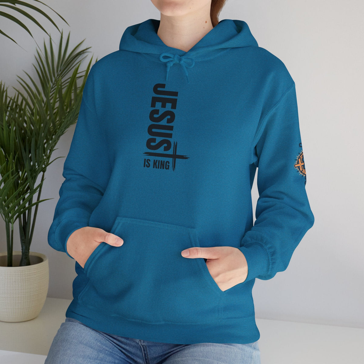 Jesus Is King Hoodie | Modern Typographic Cross Christian Hoodie Printify