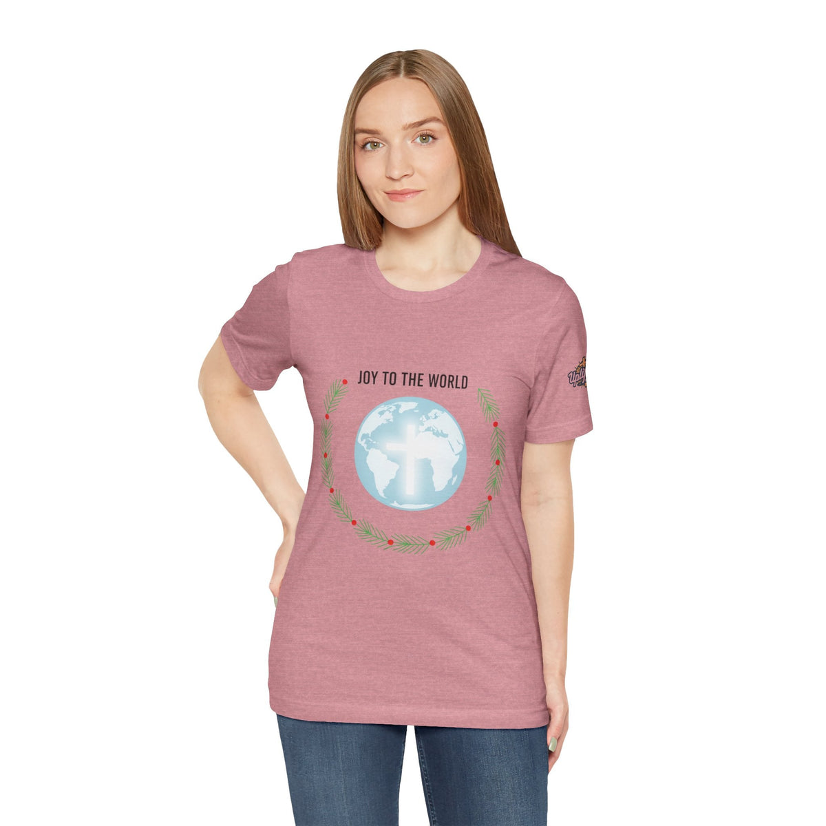 Joy to the World T-shirt – Wreath Earth Nativity Christian Christmas T-shirt for Isaiah 9:6 Holiday Faith & Festive Joy Printify