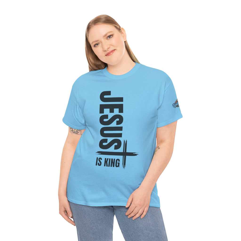 Jesus Is King T-shirt | Modern Typographic Cross Christian T-shirt Printify
