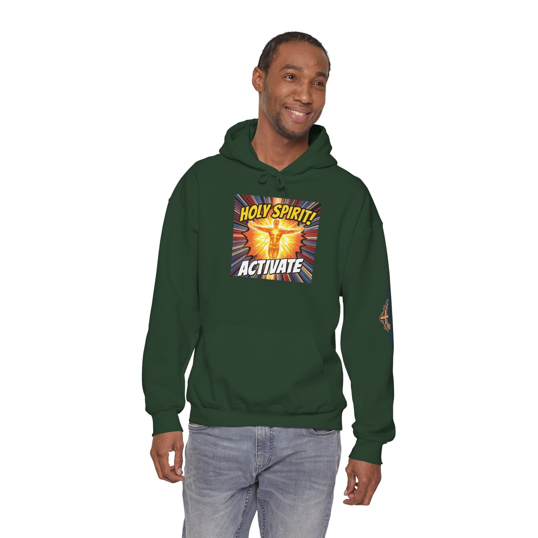 Holy Spirit Activate Hoodie – Superhero Christian Sweatshirt with Vibrant Power-Up Design for Faith-Fueled Boldness Printify