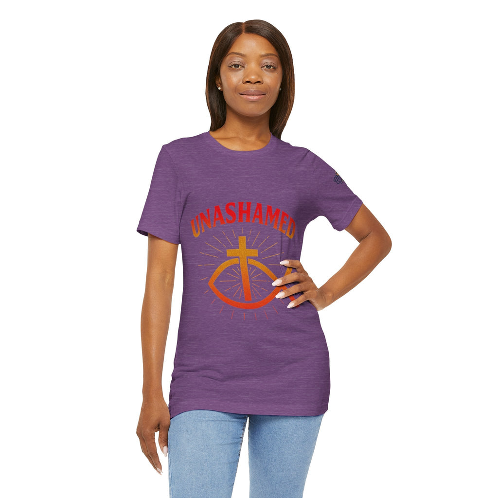 Unashamed T-shirt – Ichthys Jesus Fish & Cross Christian T-shirt for Romans 1:16 Bold Faith Printify