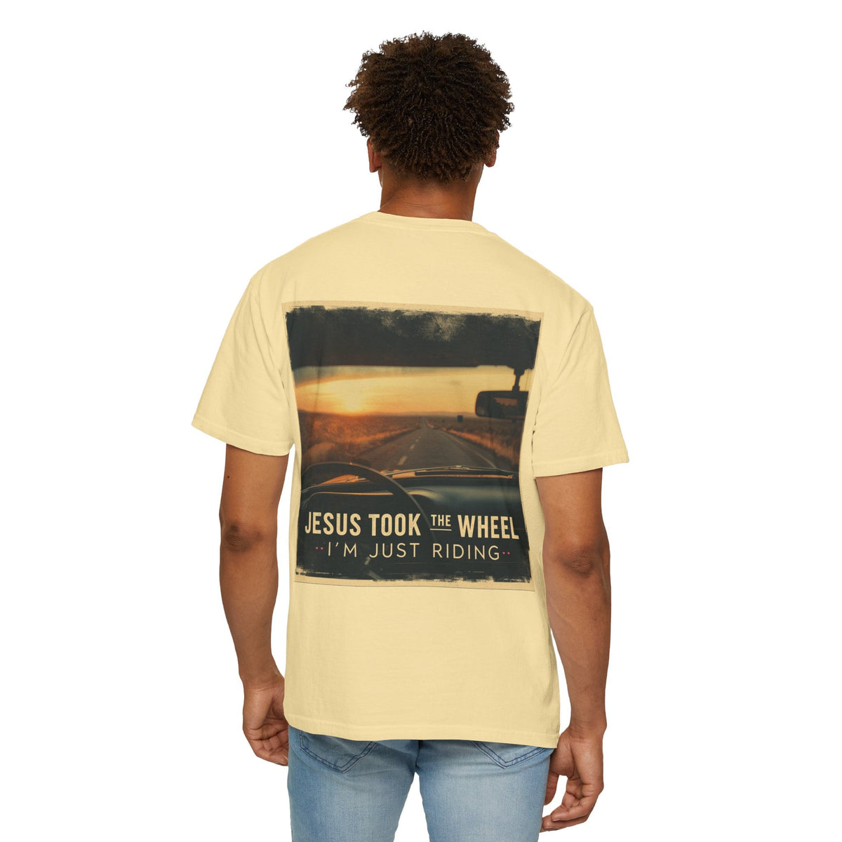 Jesus Took the Wheel I'm Just Riding T-shirt – Funny Christian Convertible Car T-shirt for Surrendered Faith & Humor Printify