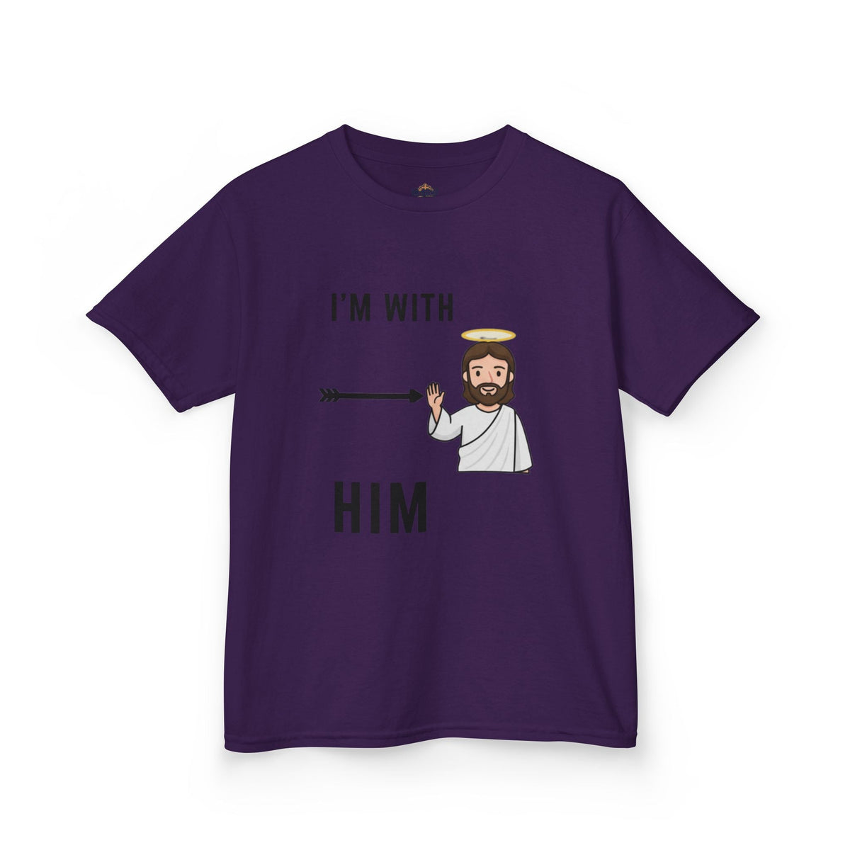 🔥 I’m With Him → Christian Kids T-Shirt | Arrow Pointing to Jesus | Minimalist Faith Tee | Subtle Cross Design | Bible-Inspired Apparel by Uplifted Gear Printify