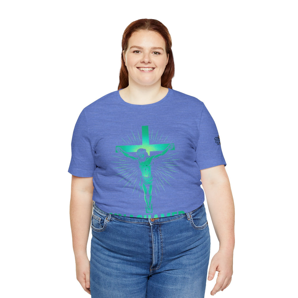 Unashamed T-shirt – Romans 1:16 Crucifixion Christian t-shirt for Bold Unwavering Faith Printify