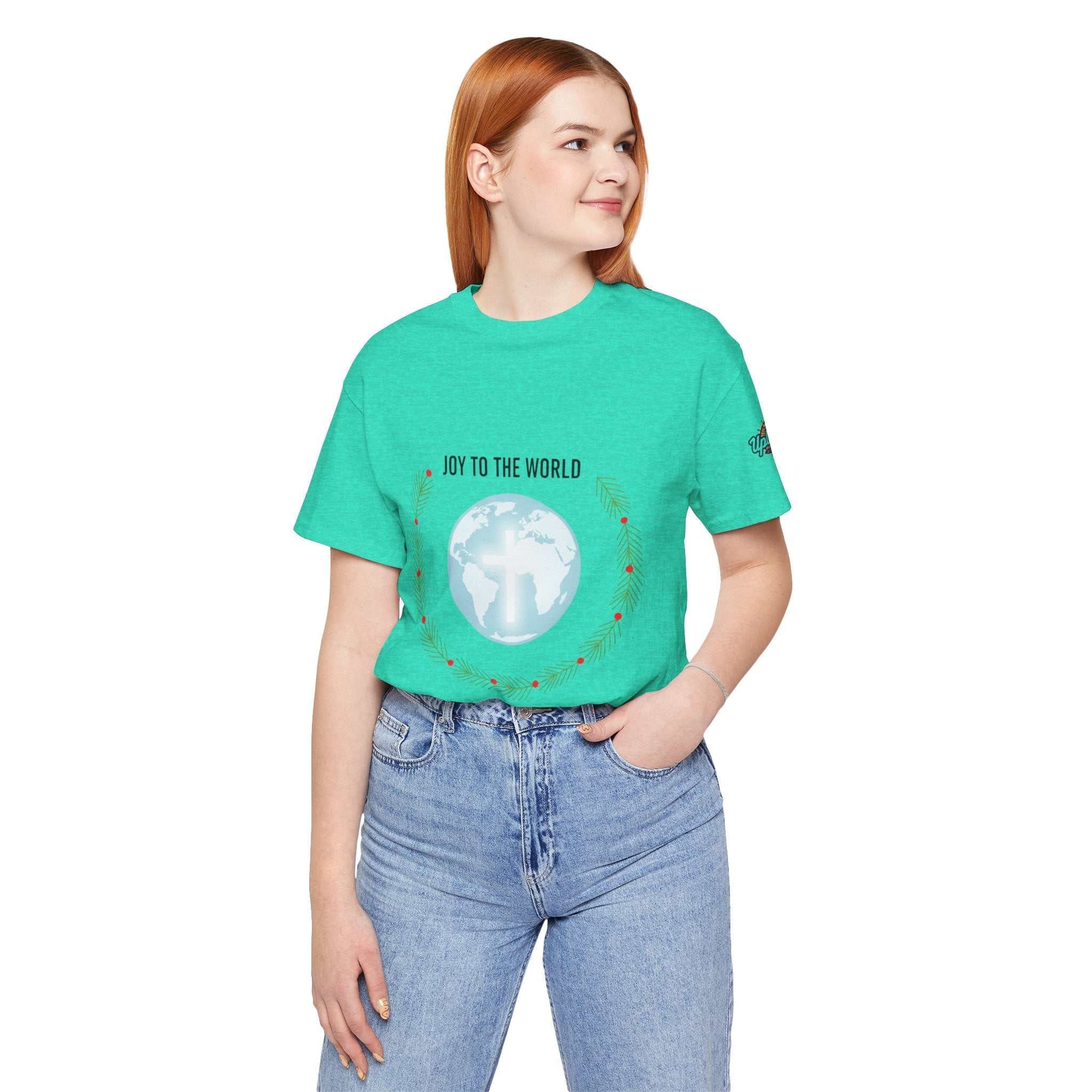 Joy to the World T-shirt – Wreath Earth Nativity Christian Christmas T-shirt for Isaiah 9:6 Holiday Faith & Festive Joy Printify
