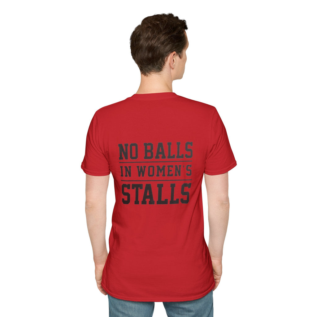 The Lord Says No Balls in Women's Stalls Statement T-Shirt Printify