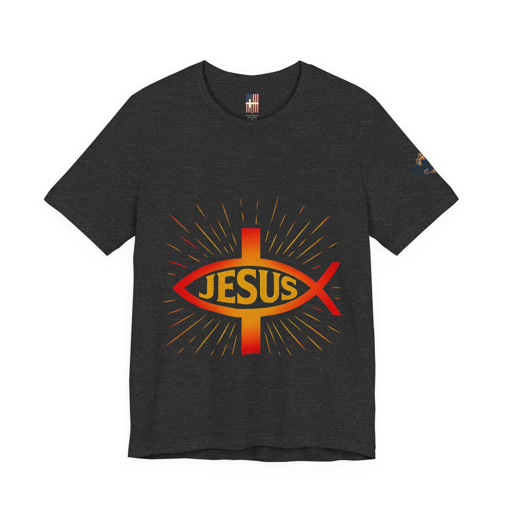 Jesus Ichthys T-shirt – Christian Fish Symbol with Cross & Jesus Inscription T-shirt for Eternal Faith & Streetwear Printify