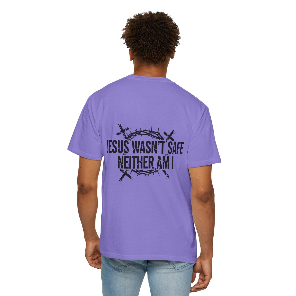 ⚡ Jesus Wasn’t Safe – Neither Am I | Bold Christian T-Shirt | Storm-Walking Faith Tee | Minimalist Black & White Design | Uplifted Gear Printify