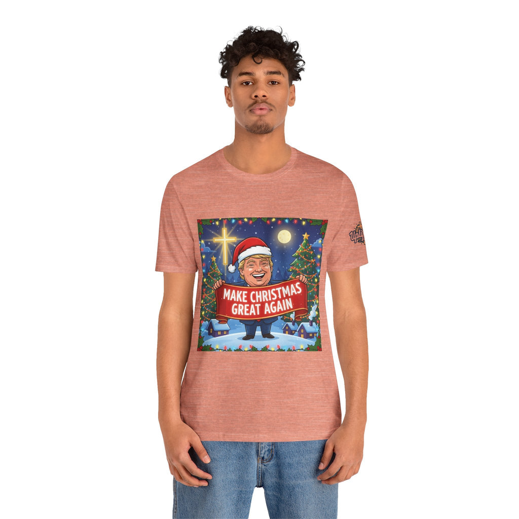 🎄 Make Christmas Great Again – Patriotic Christian Christmas T-Shirt | Bold Holiday Faith Tee | Red & White Banner Design | Uplifted Gear Printify