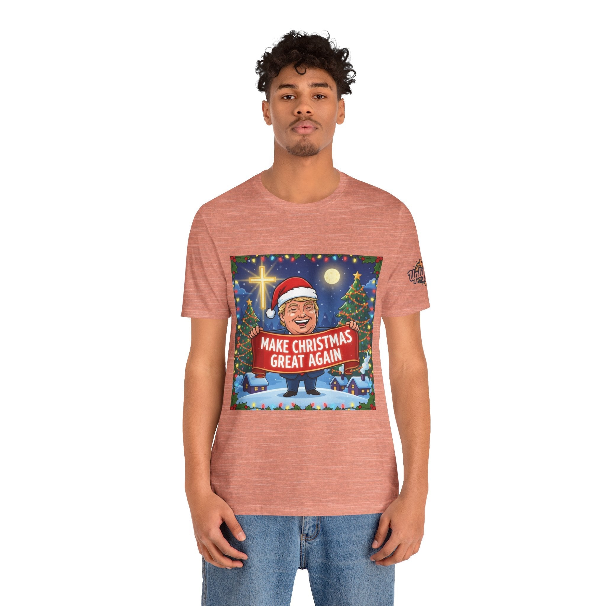 🎄 Make Christmas Great Again – Patriotic Christian Christmas T-Shirt | Bold Holiday Faith Tee | Red & White Banner Design | Uplifted Gear Printify
