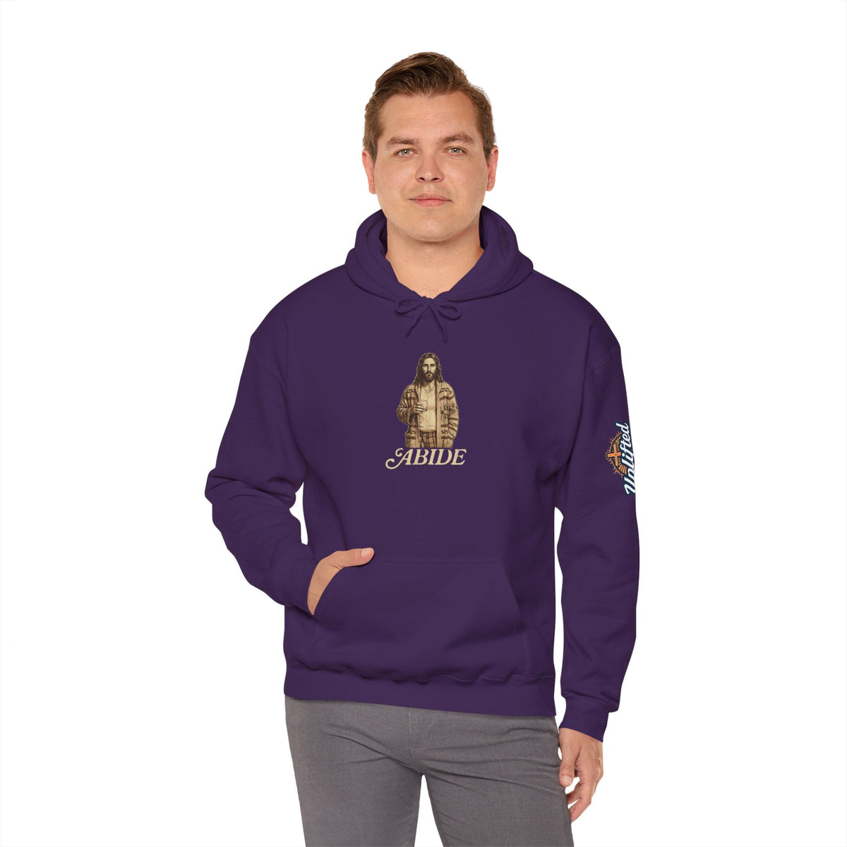 Abide Jesus Hoodie — Vintage 'The Dude' Religious Graphic Hoodie Printify