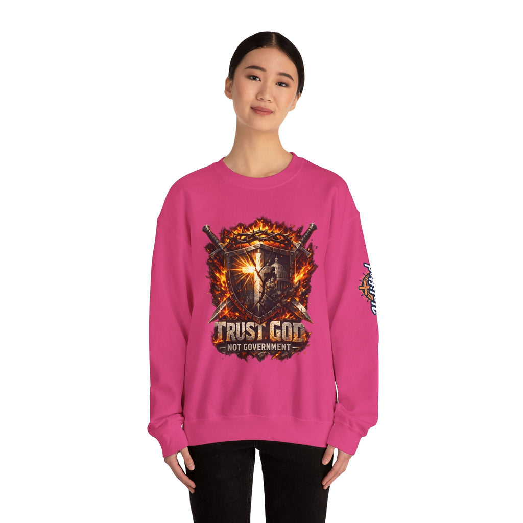 Trust God Not Government Shield Sweatshirt — Patriotic Christian Faith Sweatshirt Printify
