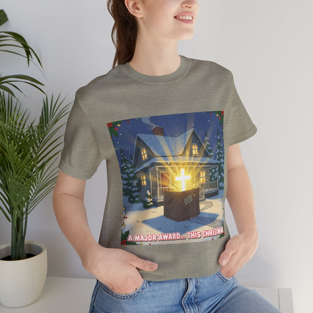 A Major Award This Christmas T-shirt – Fragile Leg Lamp Parody Cross Unboxing Christian T-shirt for Hilarious Faith & Holiday Glow Printify