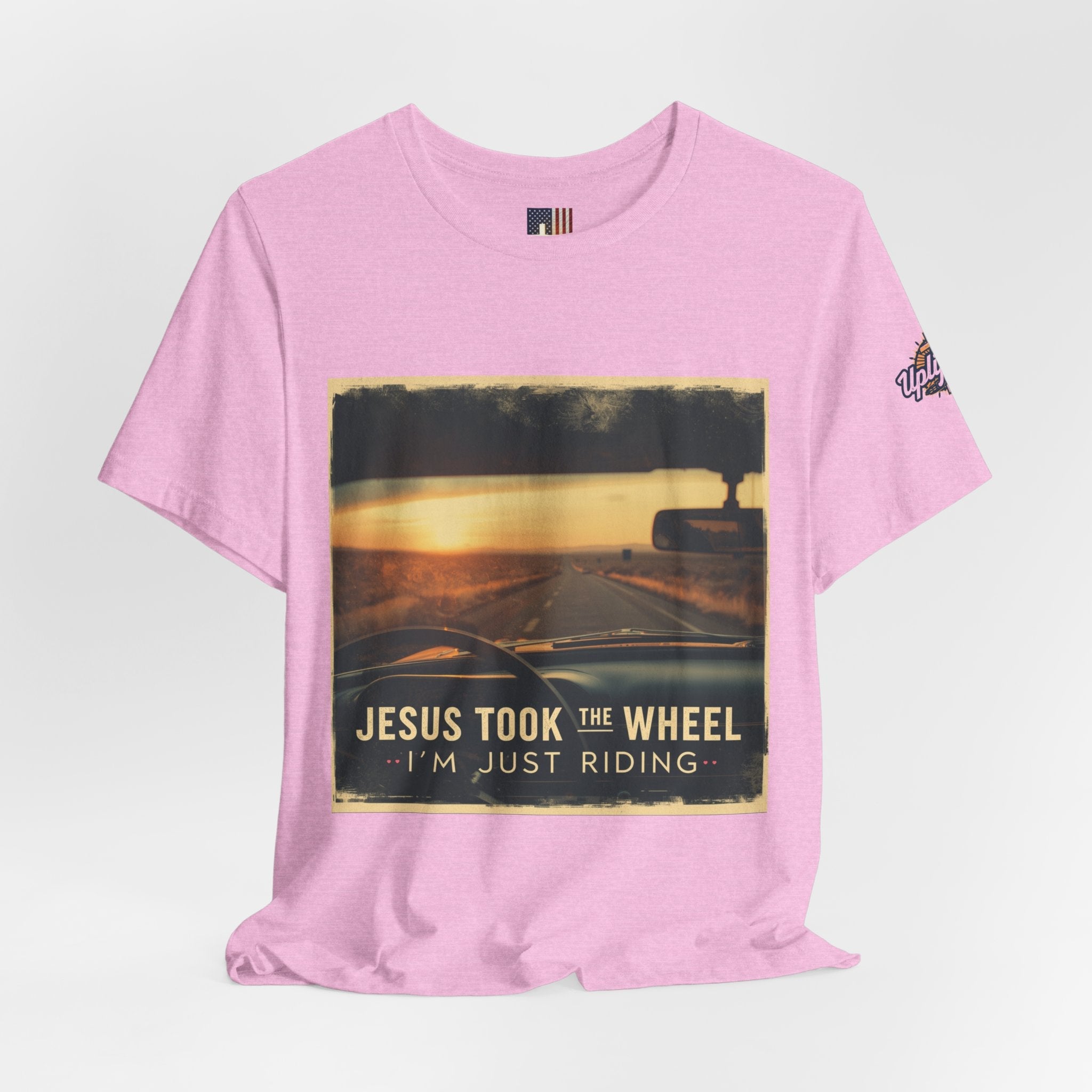 Jesus Took the Wheel I'm Just Riding T-shirt – Funny Christian Convertible Car T-shirt for Surrendered Faith & Humor Printify