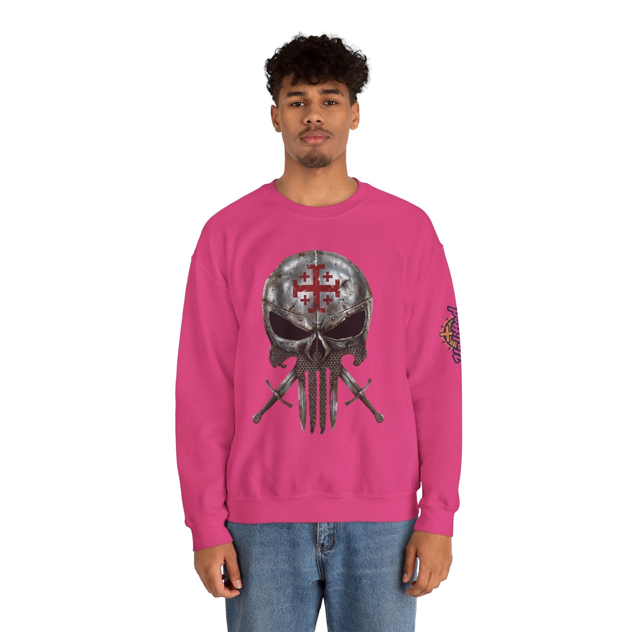 Crusader Knight Christian Skull Sweatshirt - Warrior Armor of God Sweatshirt Printify