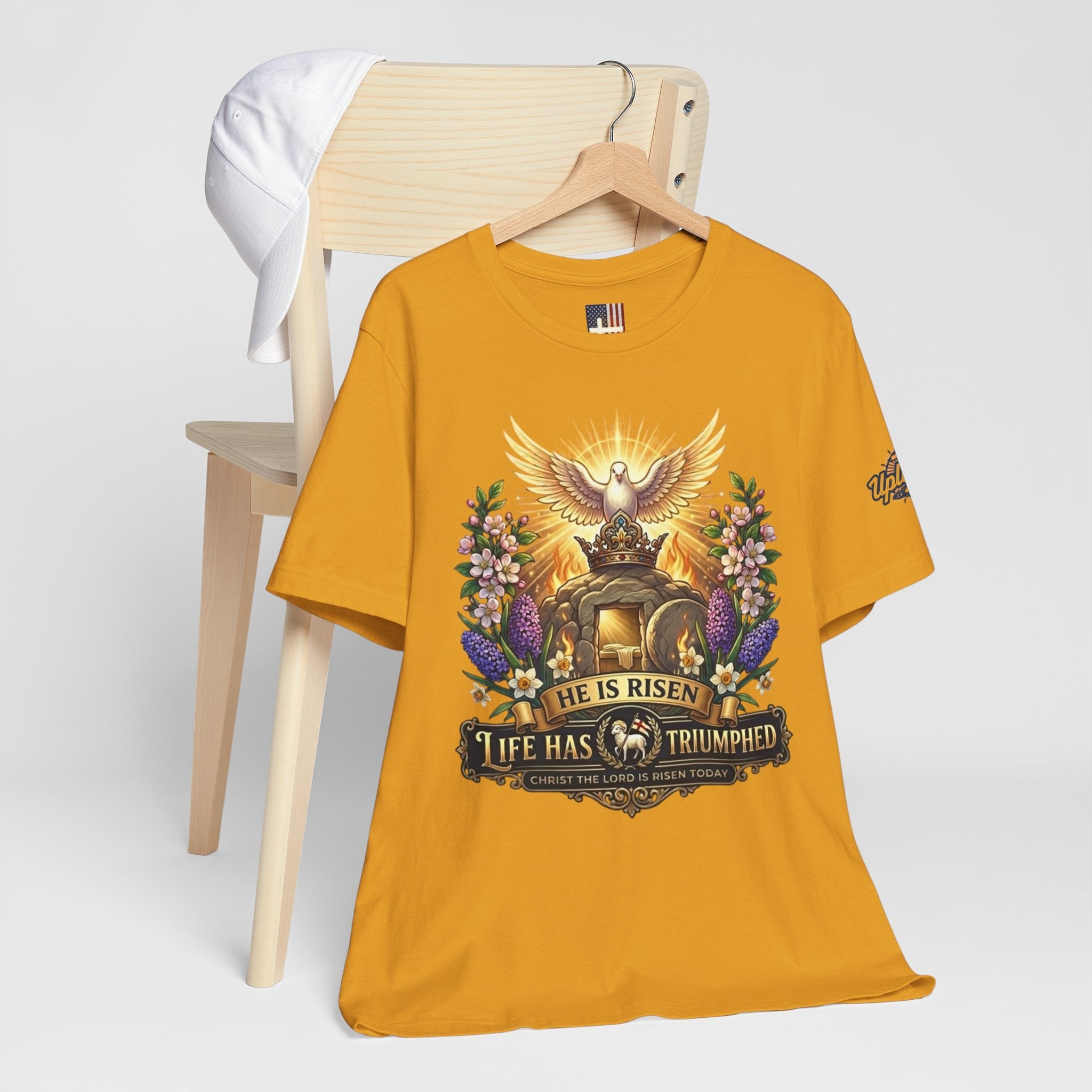 He Is Risen "Life Has Triumphed" T-Shirt — Easter Resurrection Christian Tee Printify
