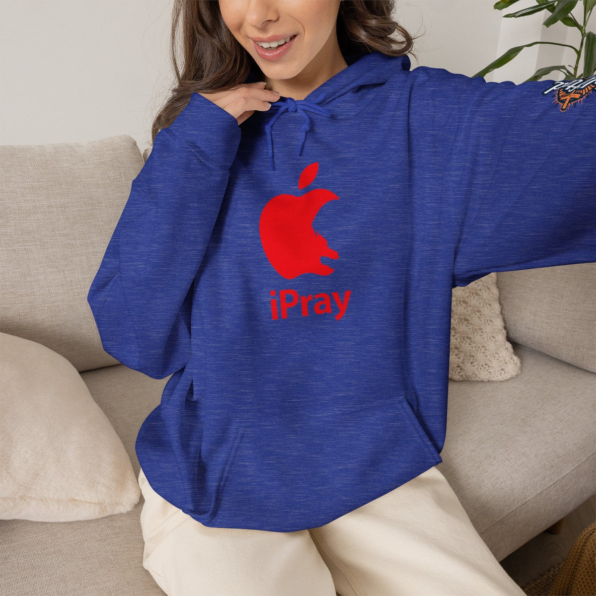 iPray Apple Logo Hoodie — Funny Christian Hoodie (Minimal Red Apple Graphic) Printify