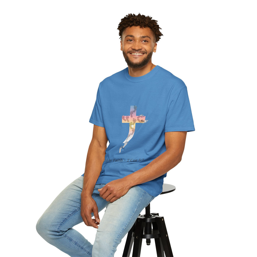 Walk by Faith T-Shirt – Cross & Footprints Christian Tee for Bold Believers Printify