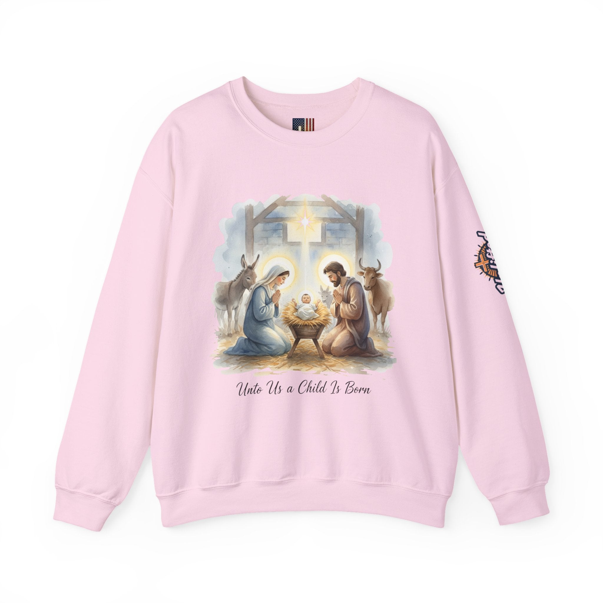 Unto Us a Child is Born Sweatshirt – Isaiah 9:6 Nativity Manger Scene Christian Christmas Sweatshirt for Holy Night Faith Printify