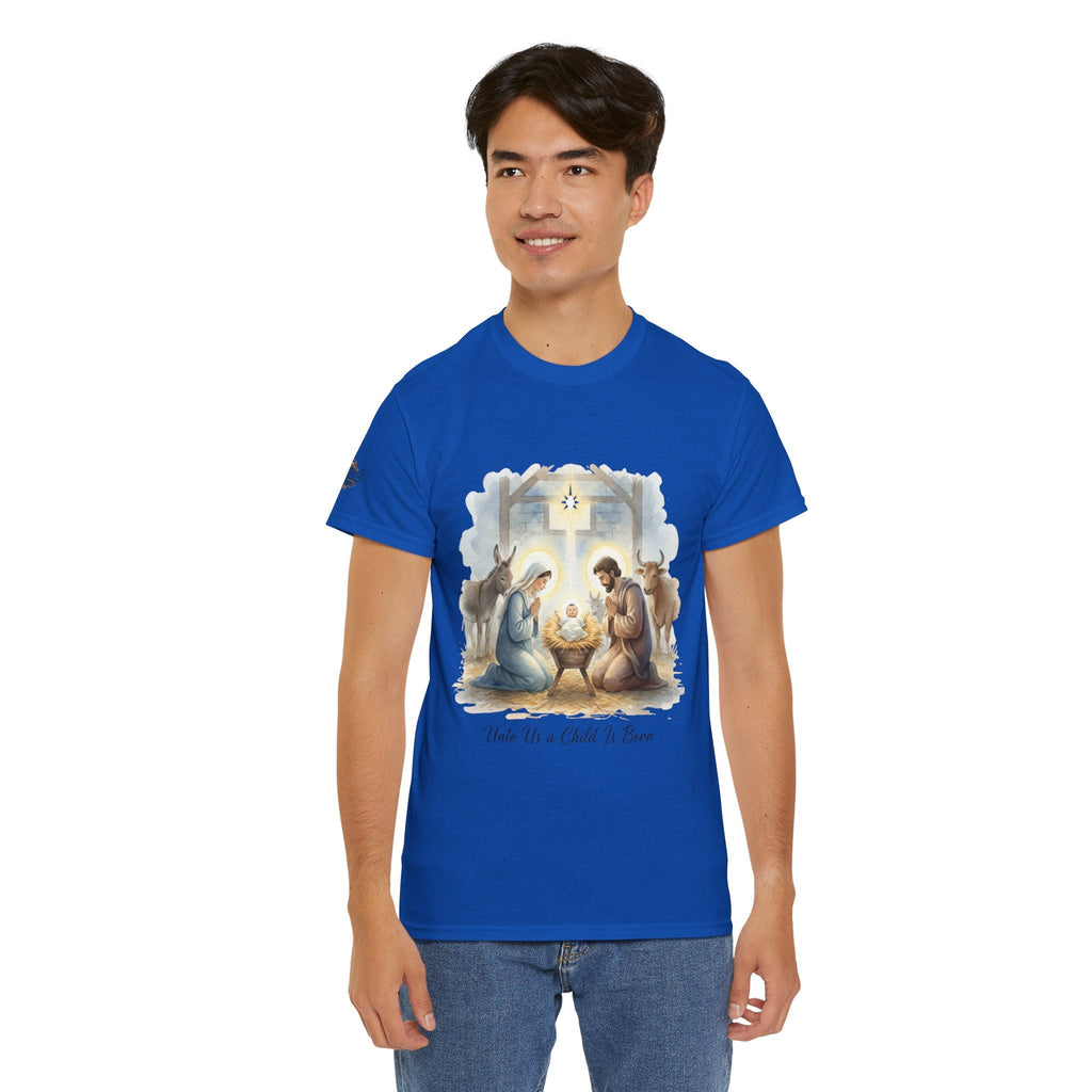 Unto Us a Child is Born T-shirt – Isaiah 9:6 Nativity Manger Scene Christian Christmas T-shirt for Holy Night Faith Printify