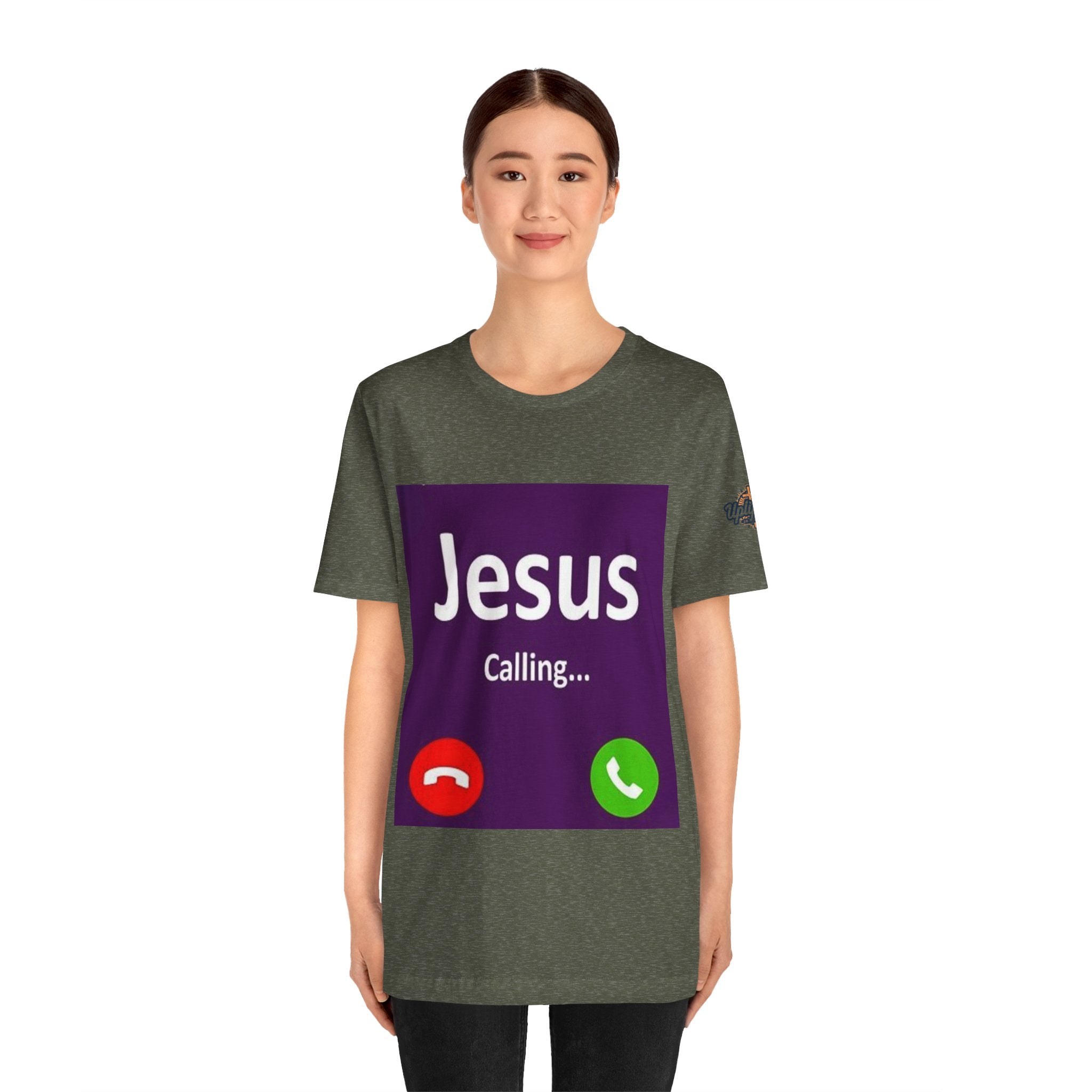 Jesus Calling T-shirt – Funny Cell Phone Screen Christian T-shirt for Divine Connection & Faith Humor Printify
