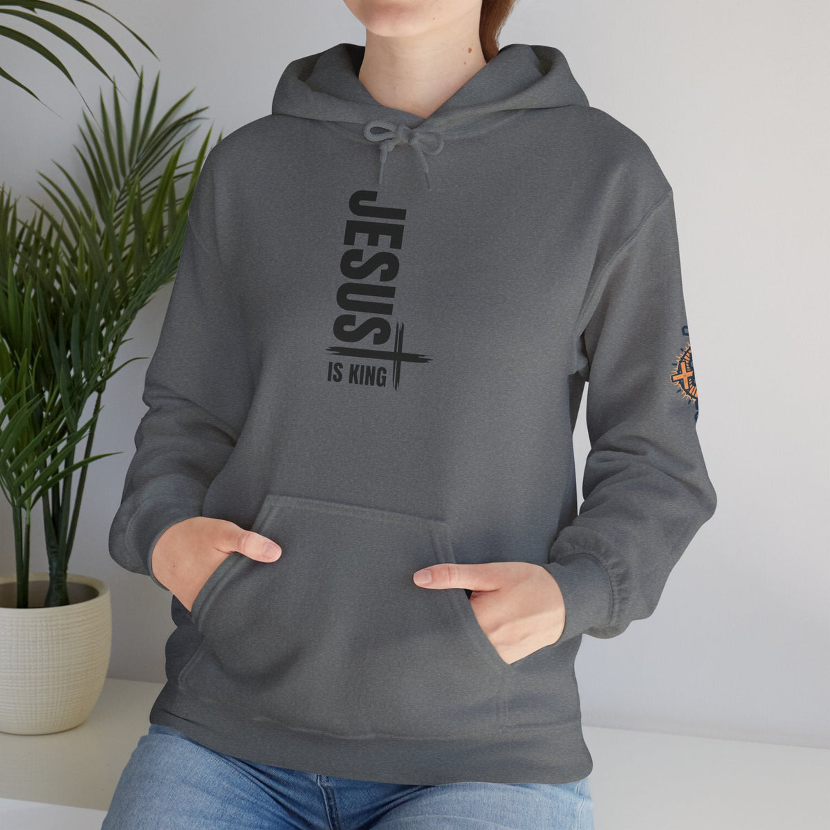 Jesus Is King Hoodie | Modern Typographic Cross Christian Hoodie Printify