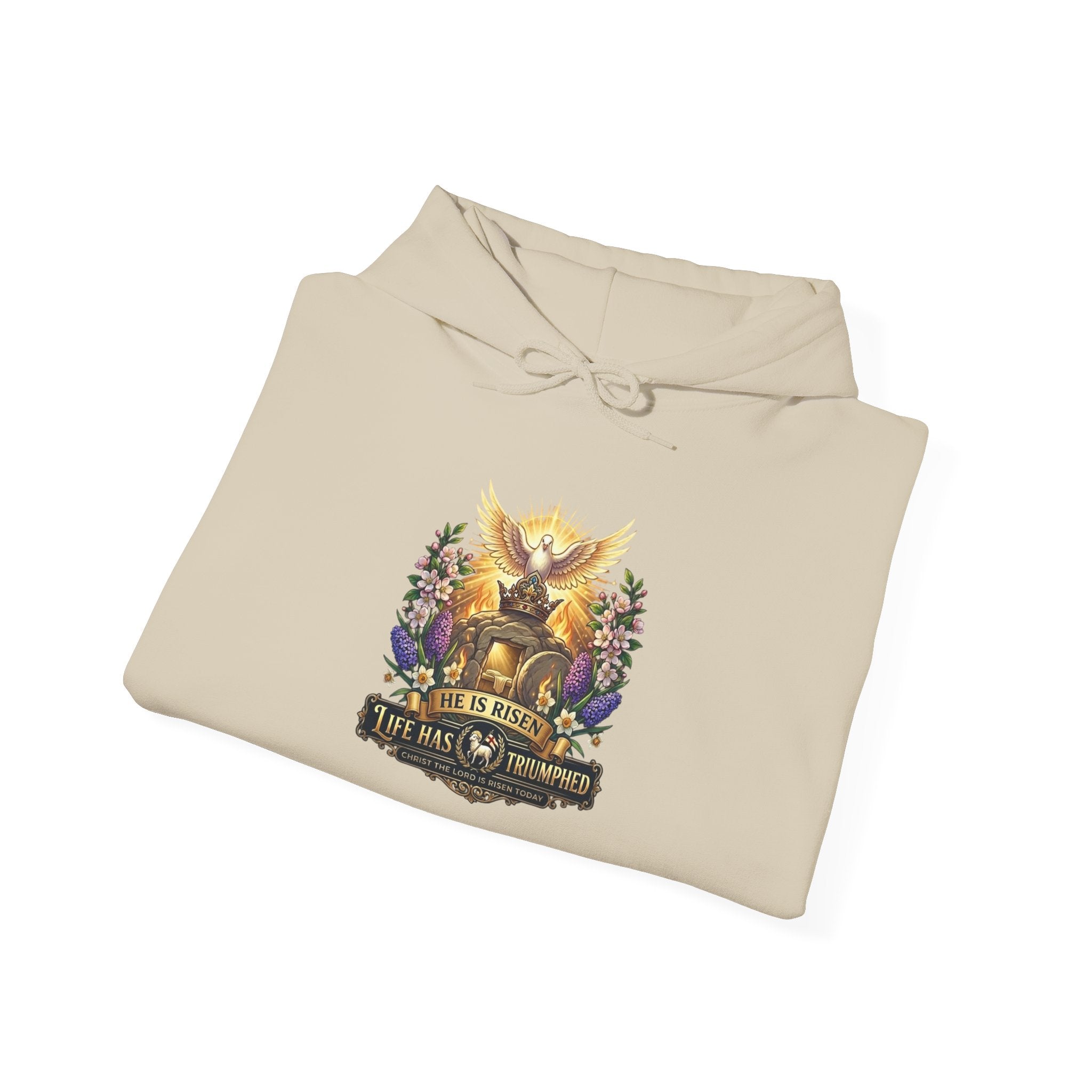 He Is Risen "Life Has Triumphed" Hoodie — Easter Resurrection Christian Hoodie Printify