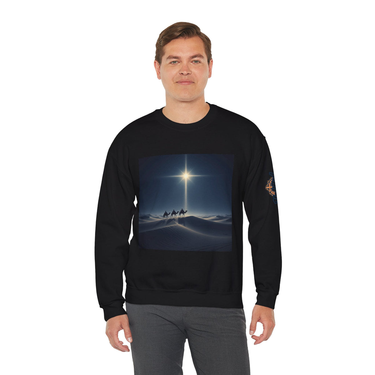 3 Wise Men Sweatshirt – Magi Camels Nativity Journey Christian Christmas Sweatshirt for Epiphany Faith & Holy Night Printify