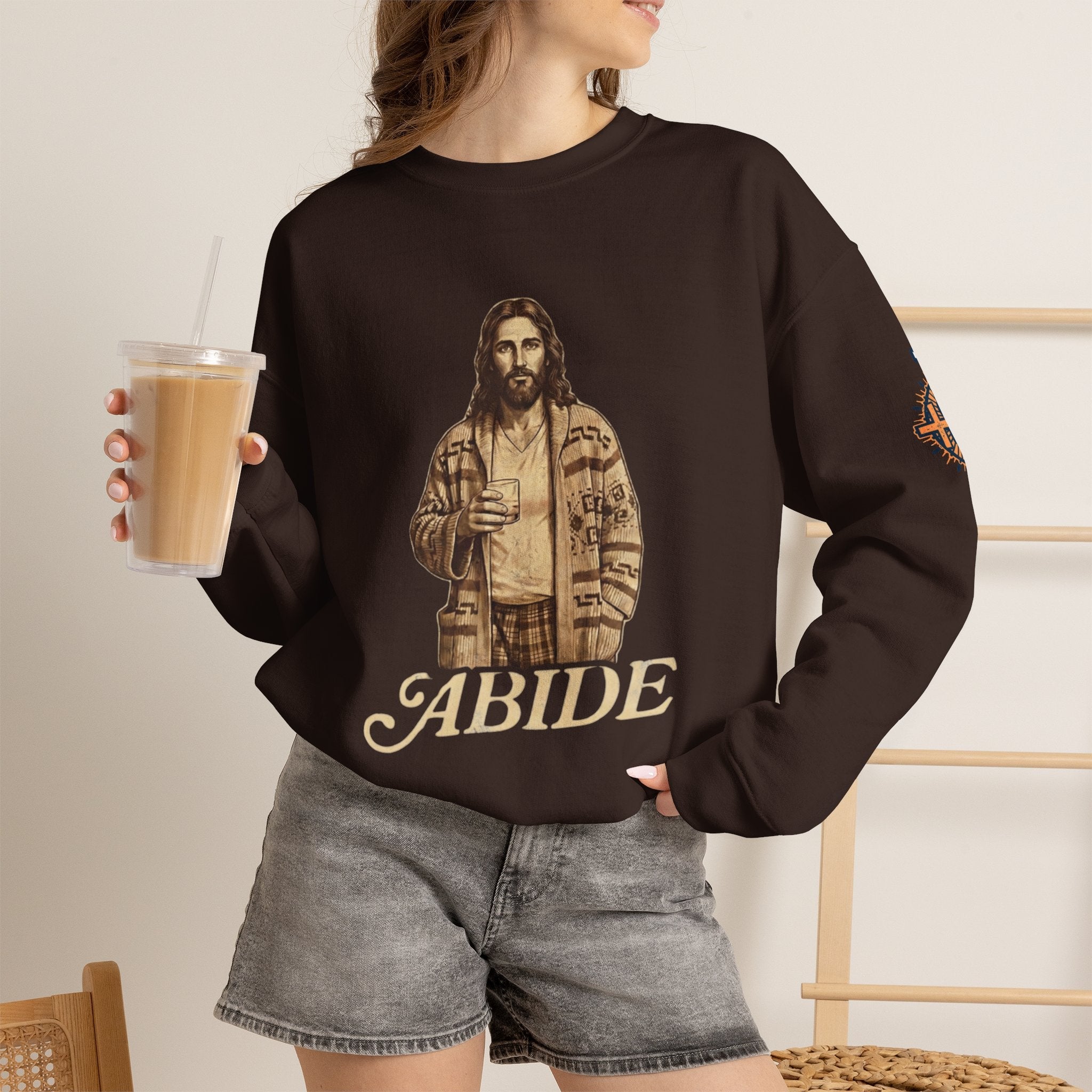 Abide Jesus Sweatshirt — Vintage 'The Dude' Religious Graphic Sweatshirt Printify