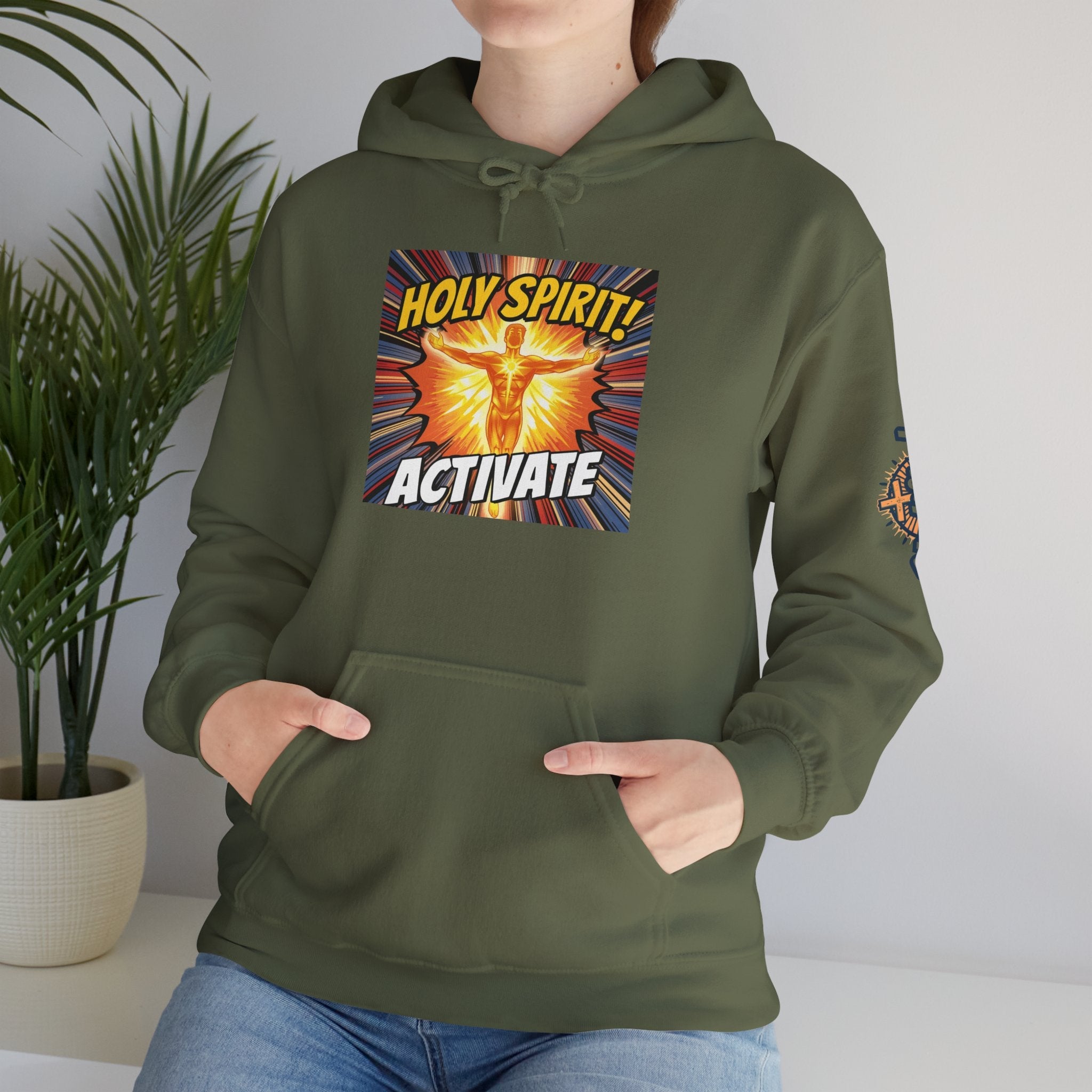 Holy Spirit Activate Hoodie – Superhero Christian Sweatshirt with Vibrant Power-Up Design for Faith-Fueled Boldness Printify