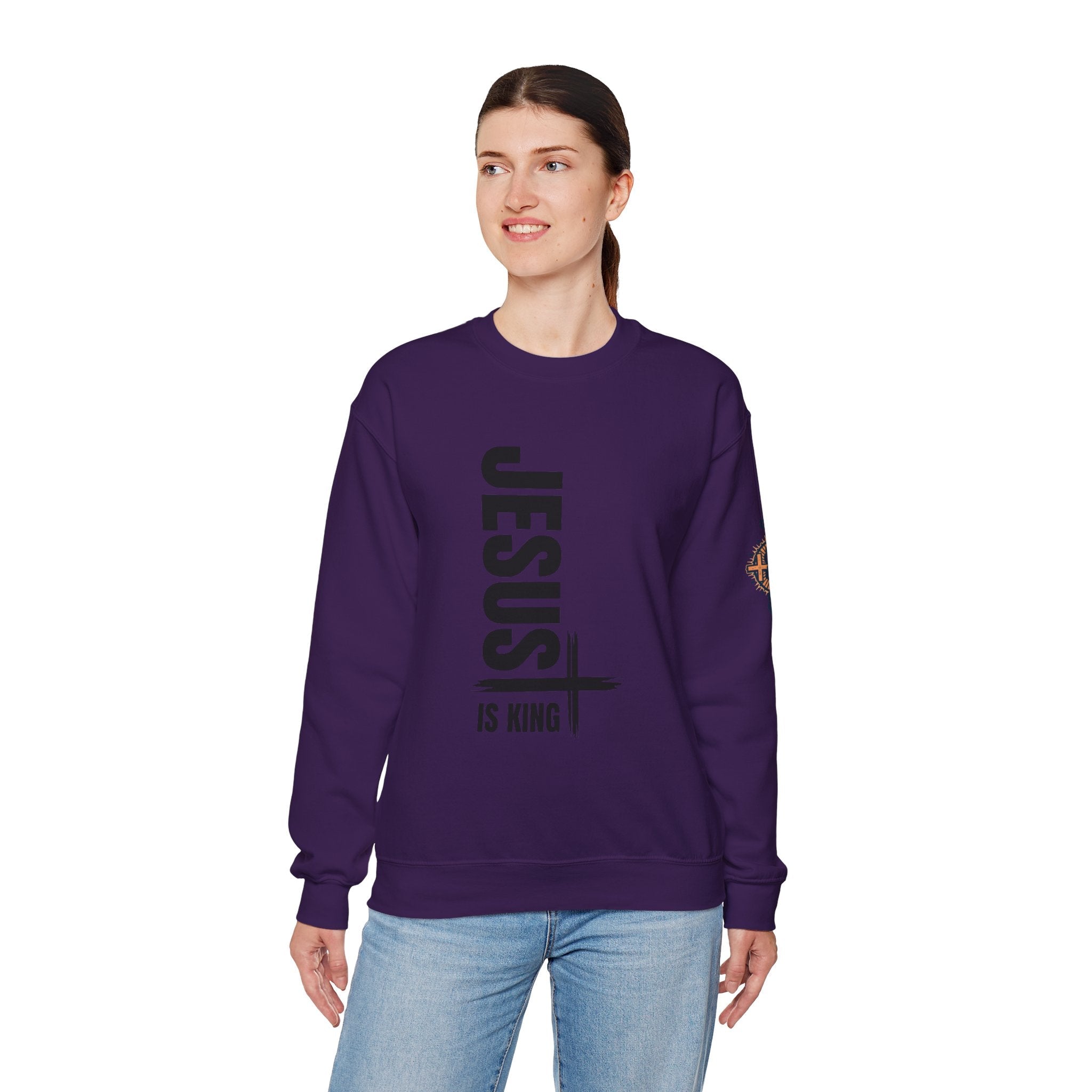 Jesus Is King Sweatshirt | Modern Typographic Cross Christian Sweatshirt Printify