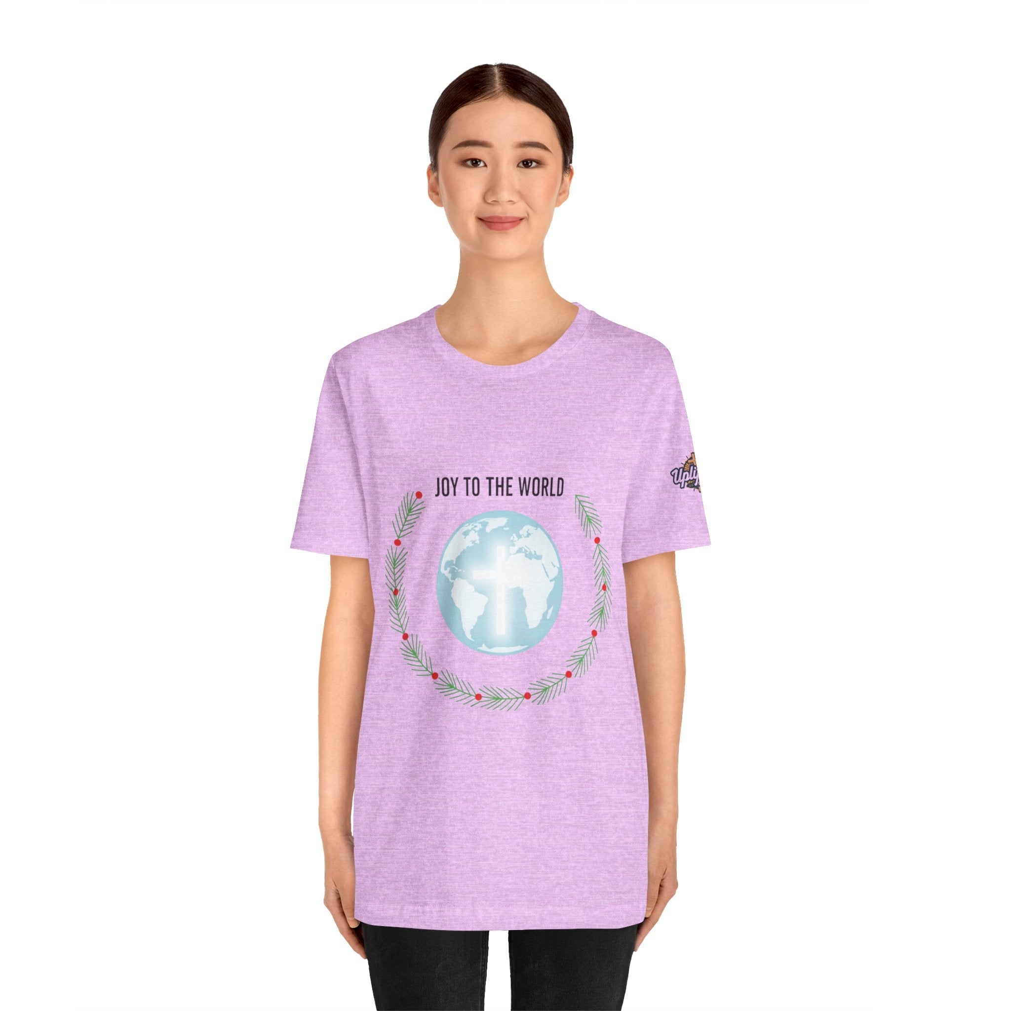 Joy to the World T-shirt – Wreath Earth Nativity Christian Christmas T-shirt for Isaiah 9:6 Holiday Faith & Festive Joy Printify