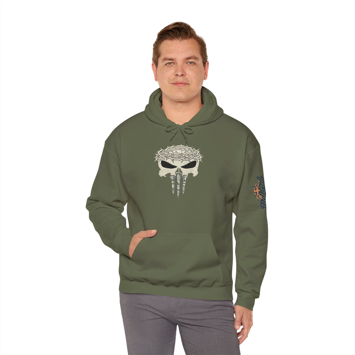 Christian Skull Hoodie - Crown of Thorns & Nails - Warrior Faith Hoodie Printify