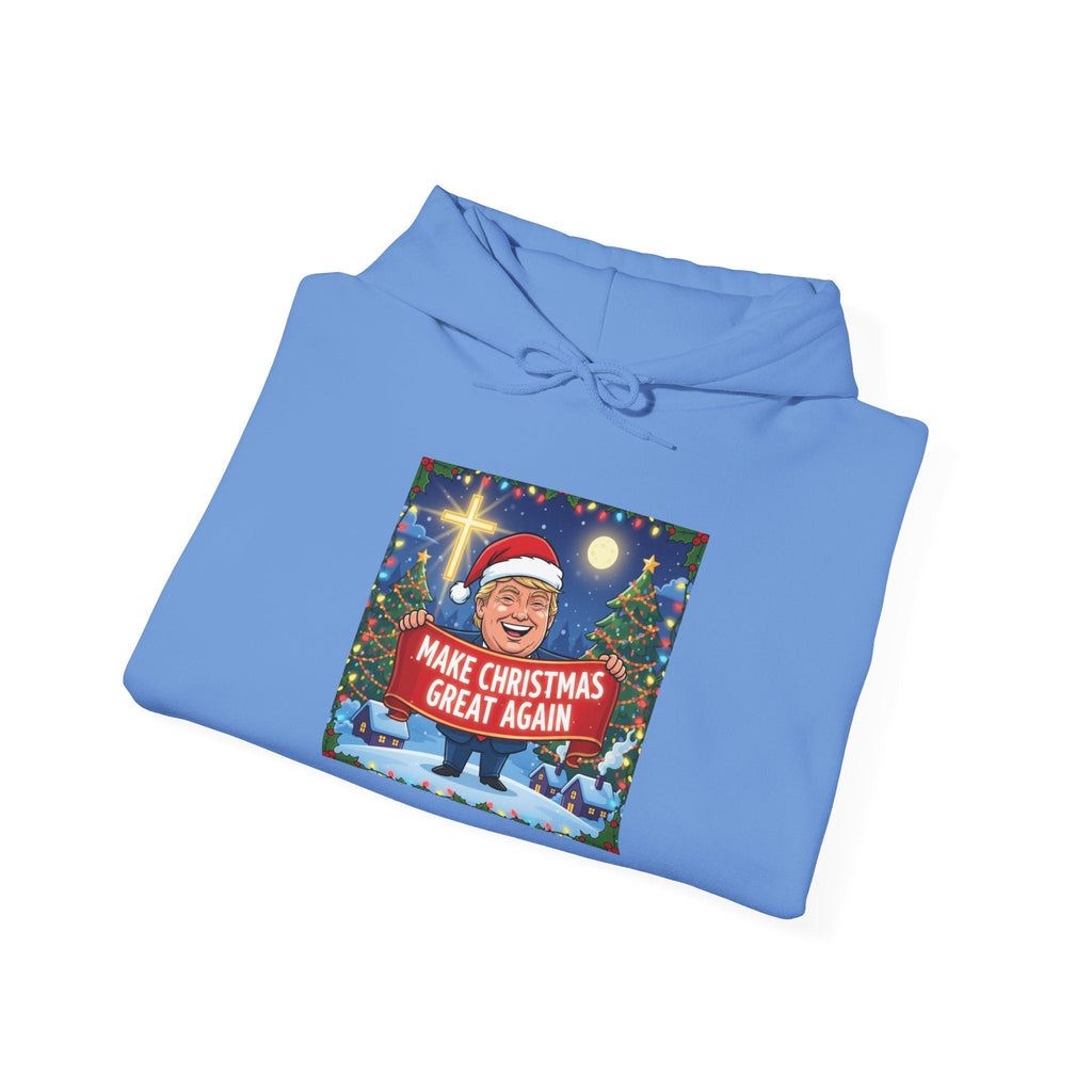 🎄 Make Christmas Great Again – Patriotic Christian Christmas Hoodie | Bold Holiday Faith Tee | Red & White Banner Design | Uplifted Gear Printify