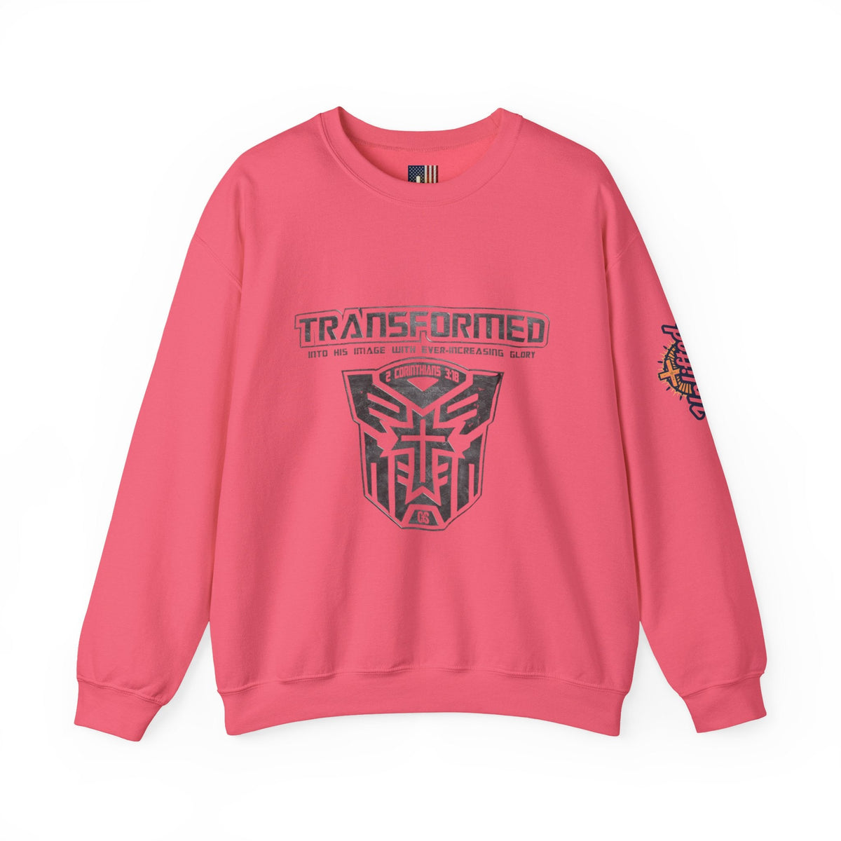 Transformer Logo Christian Sweatshirt | 2 Corinthians 3:18 Bible Verse Sweatshirt Printify