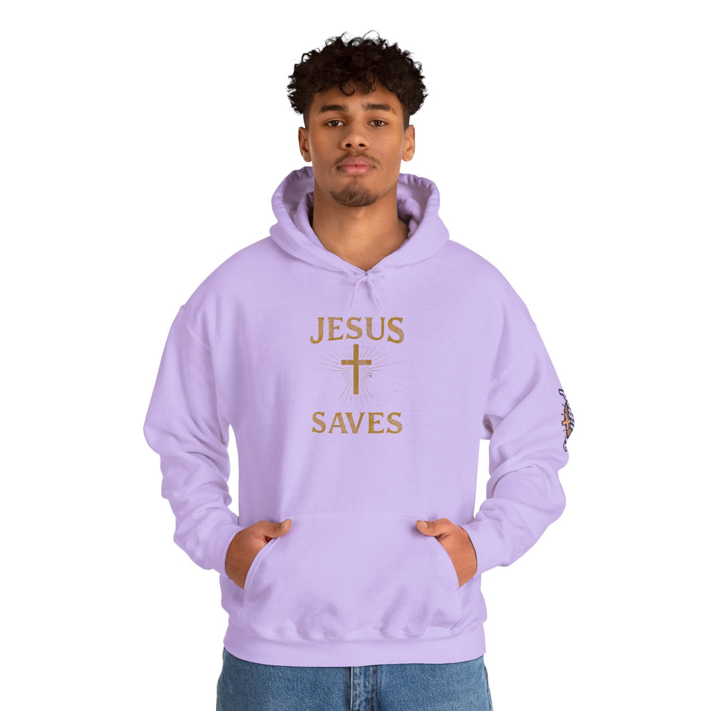 Jesus Saves Hoodie – Radiant Cross & Rays of Light Christian Sweatshirt for Eternal Hope & Faith Printify